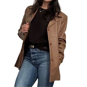 NWT Women’s Autumn/Fall Brown Dialogue Button Up Leather Jacket Size Medium